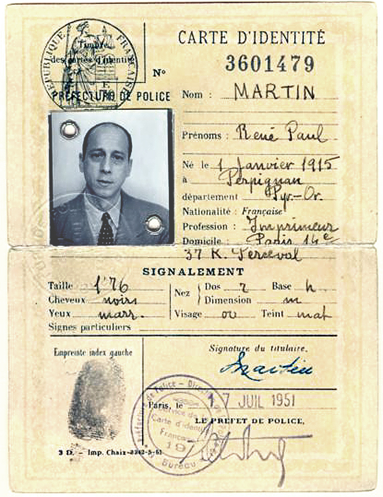 Carta de Identidad francesa de Julián Grimau.